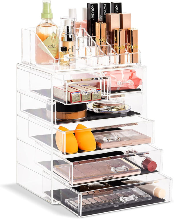 Sorbus Clear Makeup Organizer - Spacious Cosmetic & Jewelry Storage Case for Dresser, Bathroom, Vanity (Clear, 4 Large,