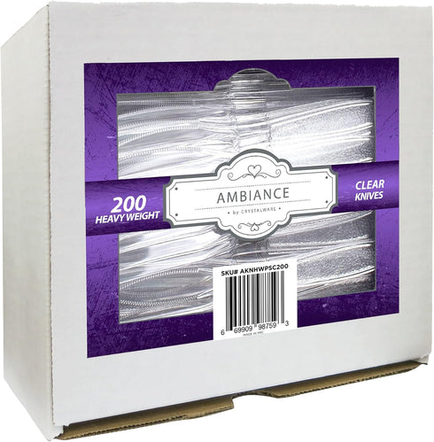 Heavy Weight Disposable Plastic Knives, Food Grade Heavy Duty Clear Cutlery, 200 Knives
