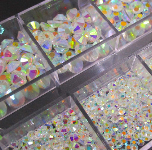 Nails Rhinestones for Crafting, 4000pc Kit A with 6 Sizes SS20 Flatback Rhinestones, Tweezers, and Picking Pen