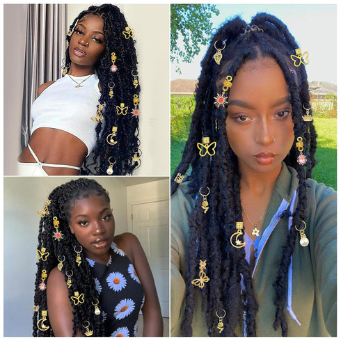 NAISKA 148Pcs Gold Hair Jewelry for Braids, Colorful Crystal Stone Dreadlocks Accessories for Women and Girls