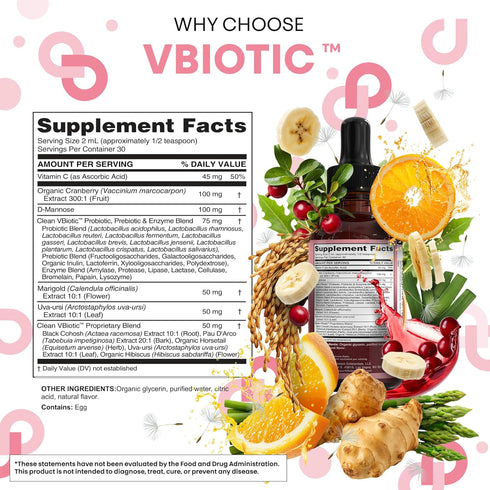 Horsetail Clean Nutraceuticals VBiotic Vaginal Probiotic for Women Liquid Drops | Cranberry Uva Ursi D-Mannose