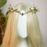 MOSTORY Gold Flower Moon Crown - Handmade Fairy Floral Headpiece Woodland Headband for Renaissance Wedding