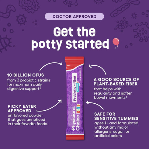 Physician's Choice Kids Probiotic + Prebiotic Fiber - 24 Pack, Supports Digestive Health for Ages 1+