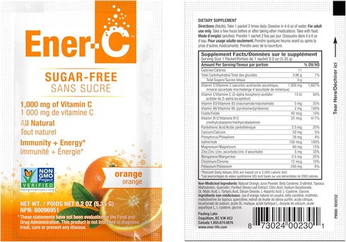 Ener-C Sugar Free Energy Drink Mix, Orange Multivitamin with 1000mg Vitamin C & Electrolytes, 30 Count, Non-GMO Vegan