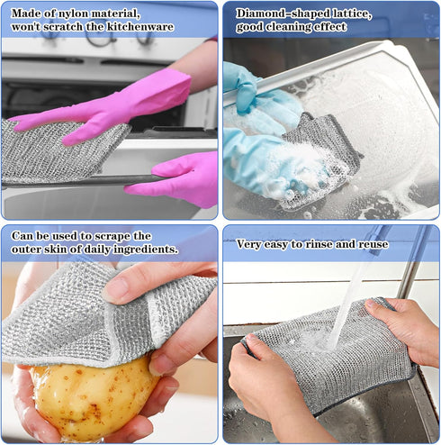 10Pcs Non-Scratch Wire Dishwashing Cloths, Lint Free Kitchen Cleaning Rags for Wet and Dry Dishes, Pots, and Sinks.