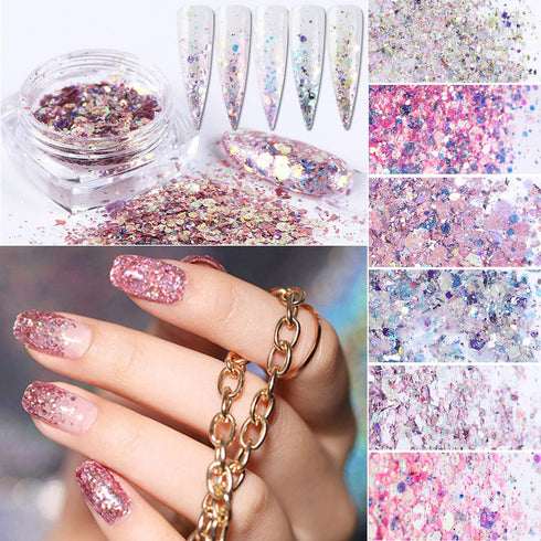 Holographic Nail Glitter Flakes - Mermaid Powder Nail Art Decorations and 3D Sequins for DIY Manicure