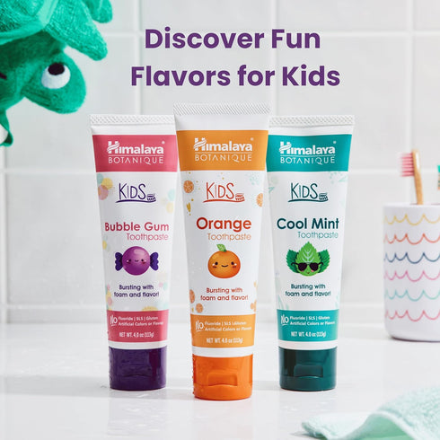 Himalaya Botanique Kids Toothpaste, Bubble Gum Flavor - Gentle Fluoride Free, Vegan, Gluten Free, 4 oz