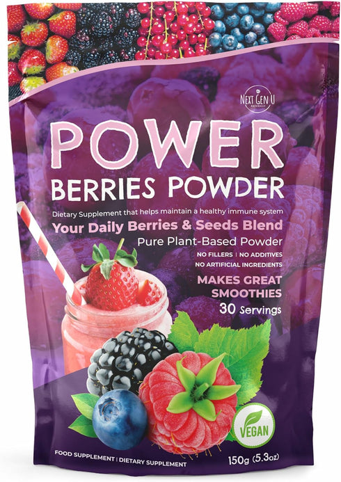 Next Gen U Super Berry Powder 150g | Immune Support Food Supplement | Superfood Berries Smoothie Mix for Shakes, Detox