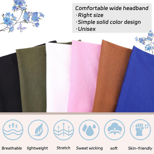 XTREND 6 Pcs Wide Headbands for Women Extra Large Turban Stretch Fashion Headband Boho Hair Band Workout Running Sport Hairband Girls Accessories (Black, Coffee, Army Green, White, Pink, Bluen)