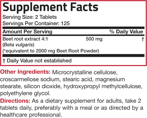 Bronson Beet Root Extra Strength (2000mg equivalent per serving) - Non-GMO, 250 Vegetarian Tablets