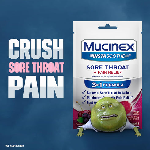 Mucinex Instasoothe Sore Throat Relief Lozenges with Hexylresorcinol, Cough Drops Alternative, 40 Elderberry & Wild