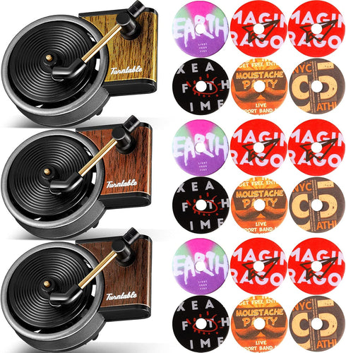 3 Pieces Air Freshener Record Player, Car Vent Clip Diffusers, Retro Style, 18 Aromatherapy Tablets Replacement Pads
