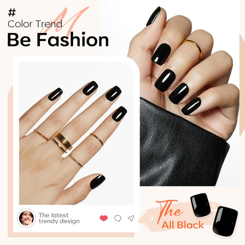 Modelones 32Pcs Black Press on Nails, Upgrade Short Square Fake Nails, Reusable Nail Kit with Glue and Mini File