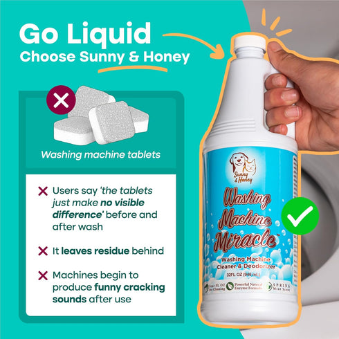Sunny & Honey Liquid Washing Machine Cleaner Top Load & Front Load- Eco-Friendly Septic tank Safe Deodorizer- Clean Drum & Tub Liquid Better than Washer Cleaner Tablets (32 FL OZ)