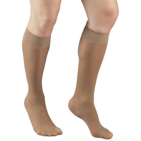 Truform Sheer Compression Stockings, Women's Knee High Length, 8-15 mmHg, 20 Denier, Beige, Medium