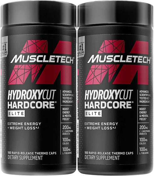 Hydroxycut Hardcore Elite - 100 Rapid-Release Thermo Caps, Pack of 2 for Men & Women - 100 Total Servings