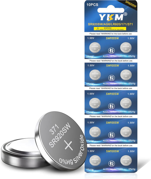 371 SR920SW Watch Battery AG6 370 371 Button Coin Cell Long Lasting 1.55V Silver Oxide Batteries (10 Pack)