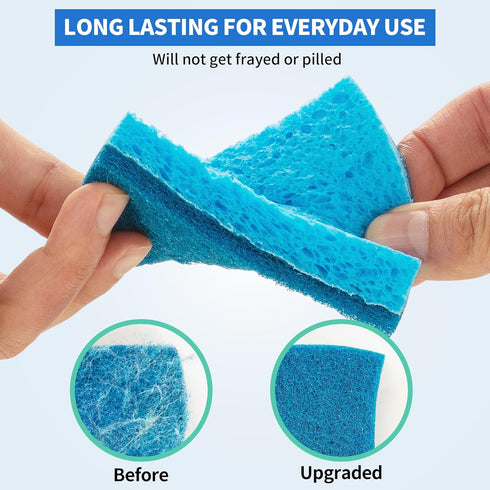 Non-Scratch Cellulose Scrub Sponges - 24 Pack, Kitchen Sponge with Double-Side & Ergonomic Design for Dishes and