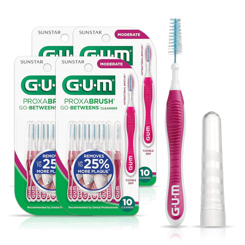 GUM Proxabrush Go-Betweens, Moderate Interdental Brushes for Plaque Removal, Safe for Braces, 10ct (4Pk)