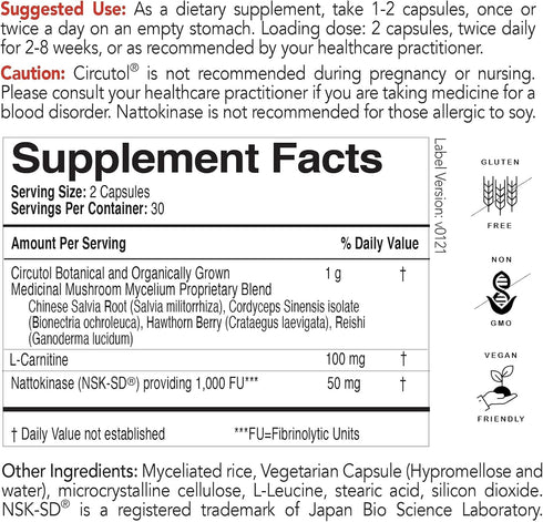 Circutol Blood Pressure Supplement, EcoNugenics - 60 Capsules, Heart Support with Nattokinase