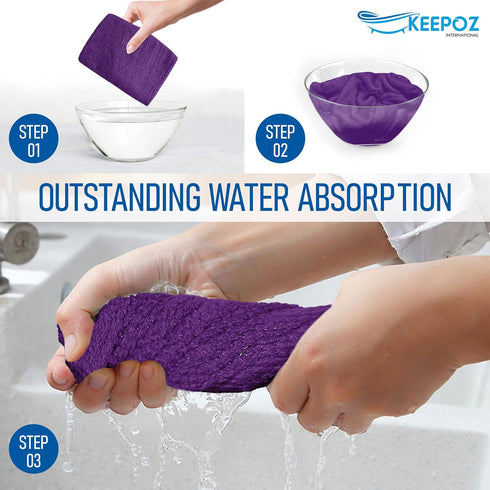 KEEPOZ Hair Towel Wrap - Quick Dry 100% Cotton Super Absorbent Turban Head Wrap for Women (Purple Check, 2 Pcs)