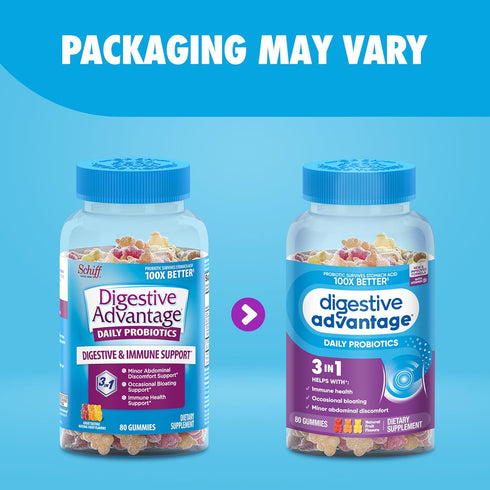 Gummies 80ct Digestive Advantage Probiotic For Digestive Health, Vitamin D, Daily Probiotics For Women &Men Occasional