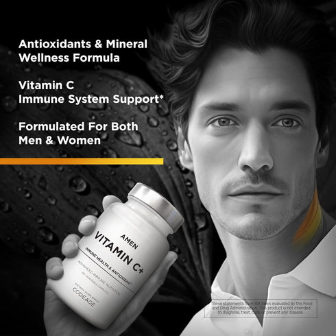 Amen Vitamin C+ Supplement with Zinc | 120 Capsules | Bioflavonoids, Quercetin, Rose HIPS, Elderberry – Vegan, Non-GMO