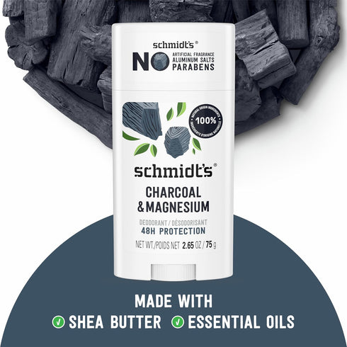 Schmidt's Aluminum-Free Vegan Deodorant: Charcoal & Magnesium, 48 Hour Odor Protection, 2 Count, 2.65 oz