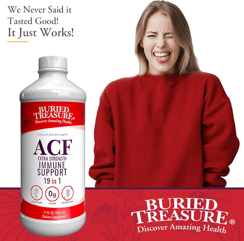 Buried Treasure ACF Extra Strength Immune Support, 16oz with Dose Cup, Vitamins and Herbs for Dietary Immunity Boost