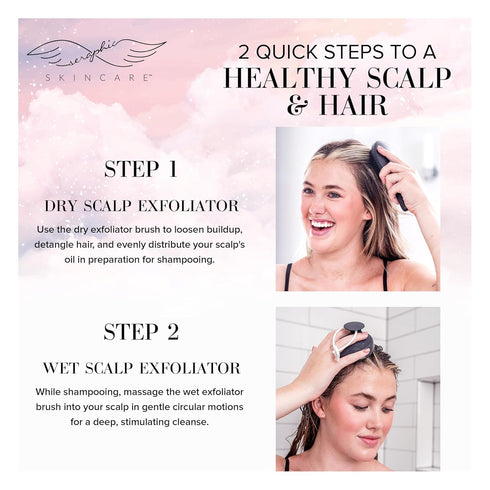 Seraphic Skincare 2-In-1 Scalp Exfoliator Duo with Wet and Dry Hair Brushes, Soft Silicone Massager for All Hair Types