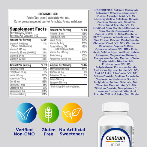 Centrum Minis Silver Multivitamin for Men 50 Plus, Non-GMO Supplement with Vitamin D3, B-Vitamins, Zinc, 280 Ct