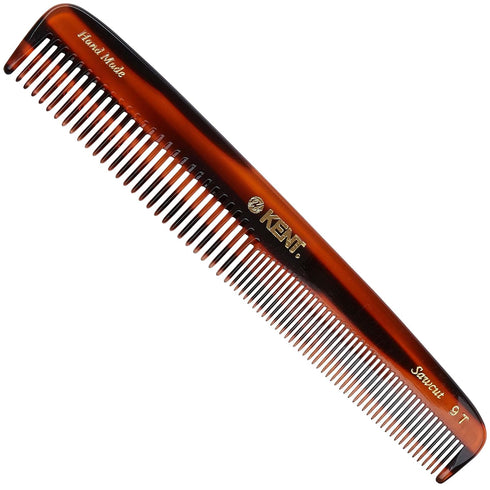 Kent 9T Tortoise Fine and Wide Tooth Detangler Hair Comb - Large Handmade Dressing Comb for Wet and Dry Hair
