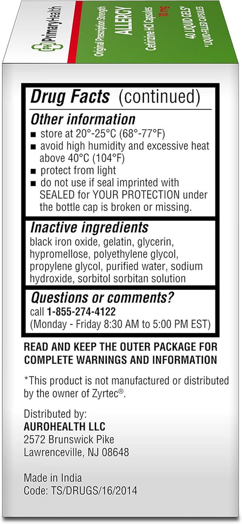 Cetirizine Hcl - 10mg Softgel, 40 Count