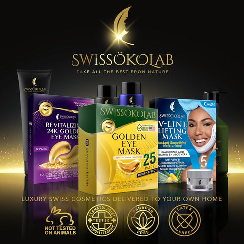 SWISSÖKOLAB Under Eye Patches, 24k Gold Eye Mask for Puffy Eyes, Collagen Gel Pads