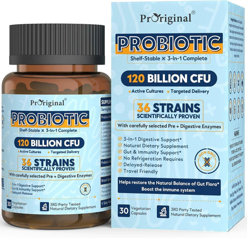 Probiotics for Women & Men, 120 Billion CFU, 30 Capsules, 36 Probiotic Strains for Digestive Health