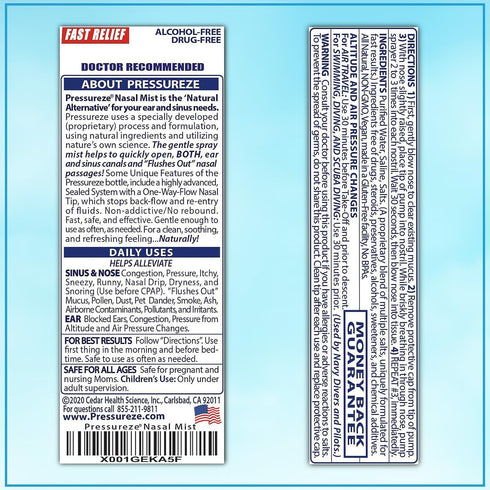 Nasal Spray - Natural, Preservative-Free, Sterile, Fast Relief for Sinus Congestion, 130 Sprays, 18 ml