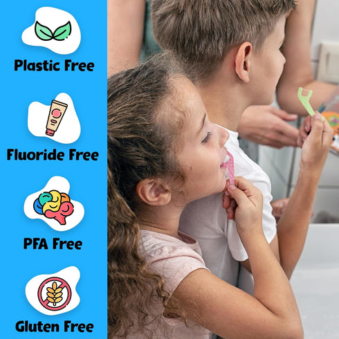 Biodegradable Kids Flossers, Eco-Friendly Dental Floss Picks for Children, Compostable (100 Pack, Mint)