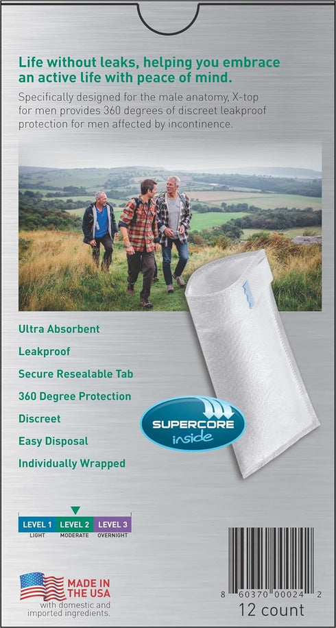 X Top for Men Incontinence Pouch, Level 2, Pack of 12