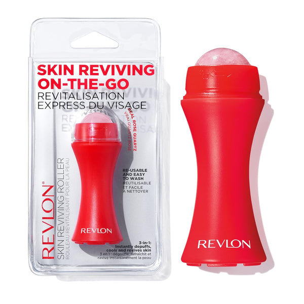 Revlon Skin Reviving Roller with Rose Quartz, Compact & Reusable for All-Day Facial Reviving & Brightening, 1 count