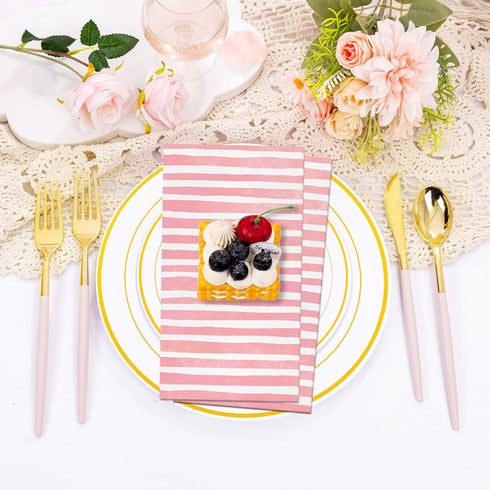 KTHONIOMANTE 200PCS 2 Pack, 4.5x8 Inch Pink and White Stripe Guest Napkins, Ply Disposable Paper Striped Dinner Hand