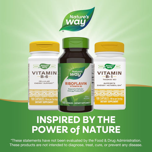 Nature's Way Riboflavin Vitamin B2, 100 mg per Serving, High Potency, Supports Cellular Energy Production, 100 Capsules