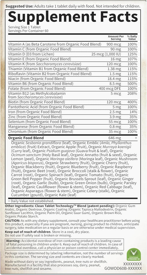 Garden of Life Organics Multivitamin for Women - Once Daily Multi, 60 Tablets, Vegan Organic Vitamin