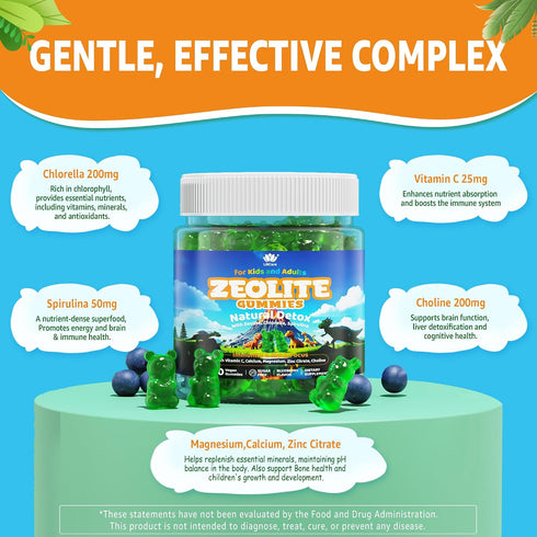 Gummies Immune, 60cts Zeolite for Kids & Adults, Sugar Free Zeolite Detox Supplements w/ Chlorella, Spirulina