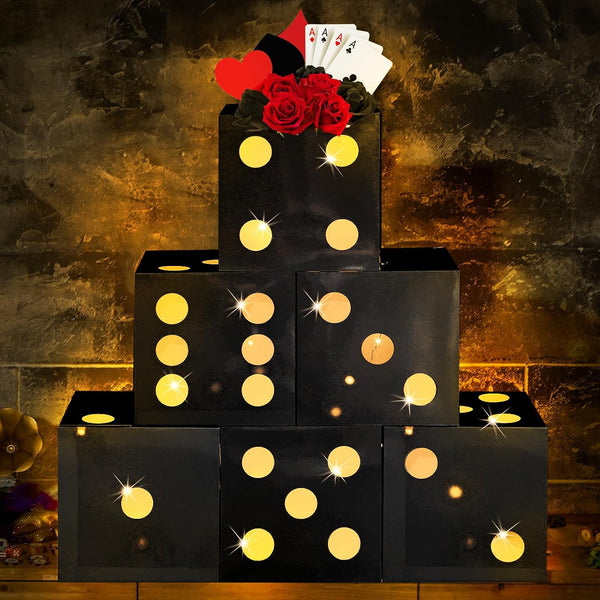 Motipuns 6 Pcs Large Dice Favor Boxes with Light, Large Dice Box Casino