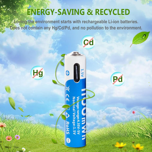 insziii 8 Pack, 1.5V 1100mWh 1200 Rechargeable AAA Lithium Batteries USB C High Capacity Triple A Li-ion Battery AAA
