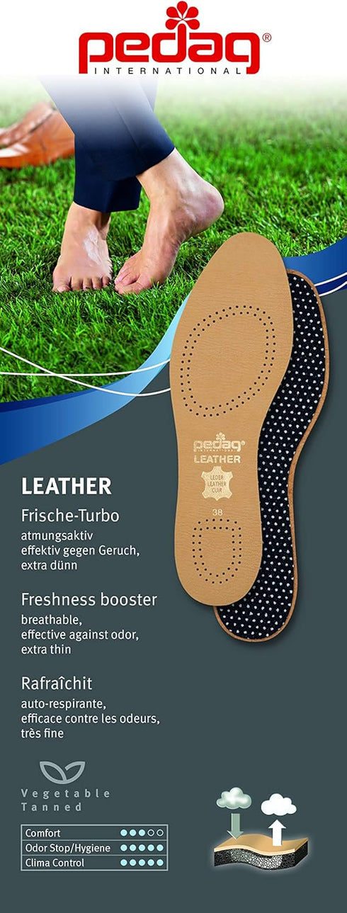 pedag Leather Insole, Handmade in Germany, Sweat Wicking Carbon Layer, Tan, Fits Pumps and Dress Shoes, US M12 / EU 45
