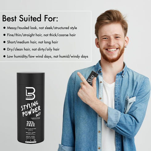 L3 Level 3 Styling Powder - Easy to Apply Natural Look Mens Powder with No Oil or Greasy Residue