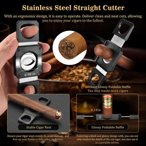Cigar Humidor Set, Travel Humidor for Cigars, Includes 2 Cigar Cutters, Humidity Pack, Airtight Cigar Case (Dark)
