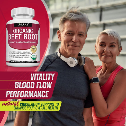 Organic Beet Root Powder Tablets, 2040mg Natural Nitric Oxide Beets, Energy Support, 90 Tablets