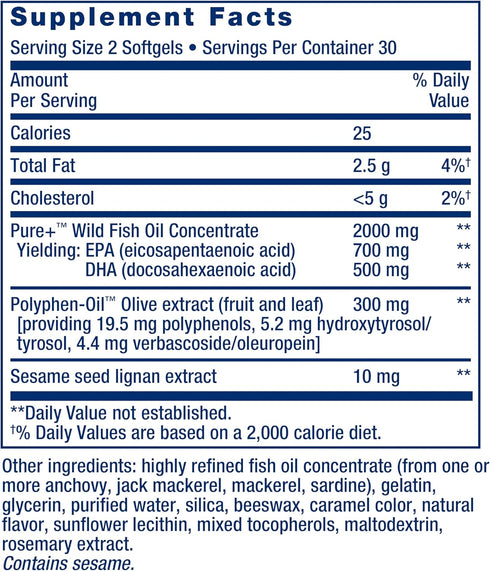 Life Extension Super Omega-3 EPA/DHA Fish Oil with Sesame Lignans & Olive Extract, 60 Softgels